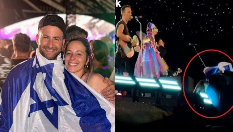 Комик Гай Хохман вылез на сцену с флагом Израиля и упал с нее на концерте Coldplay в Афинах