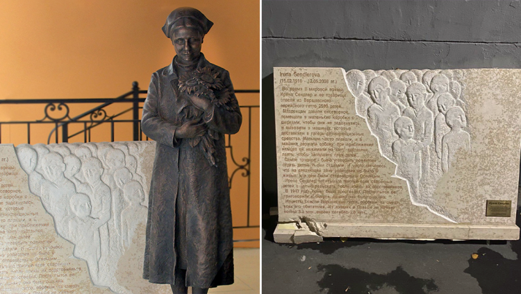 Открытый в 2014 году в Москве памятник Ирене Сендлер нашли разбитым в подворотне