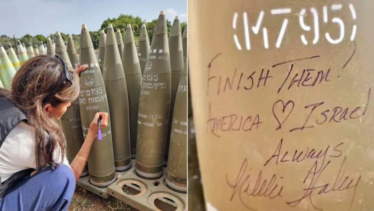 Экс-кандидат в президенты США во время визита в Израиль «послала привет» «Хезболле», расписавшись на артилеррийском снаряде