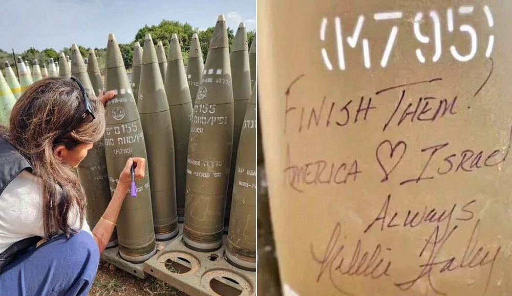 Экс-кандидат в президенты США во время визита в Израиль «послала привет» «Хезболле», расписавшись на артилеррийском снаряде
